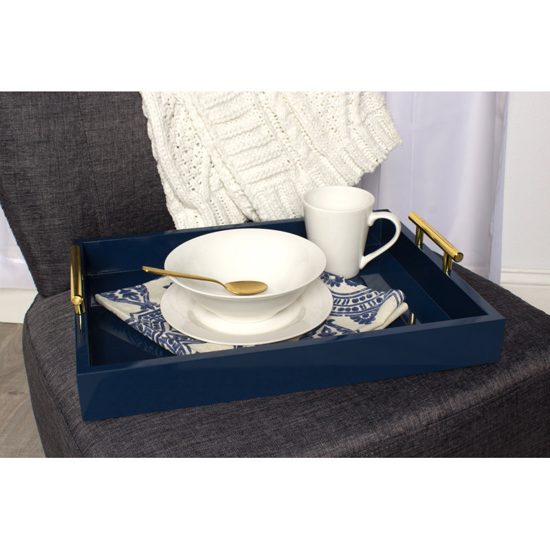 Kate and Laurel Lipton Decorative Serving Tray with Polished Metal Handles & Reviews Wayfair